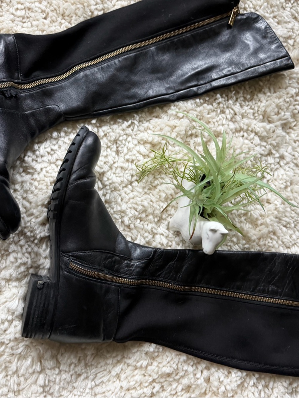 Michael Kors Black Leather cute design Over-the-Knee Riding Boots with Lug Sole - Picture 9 of 13